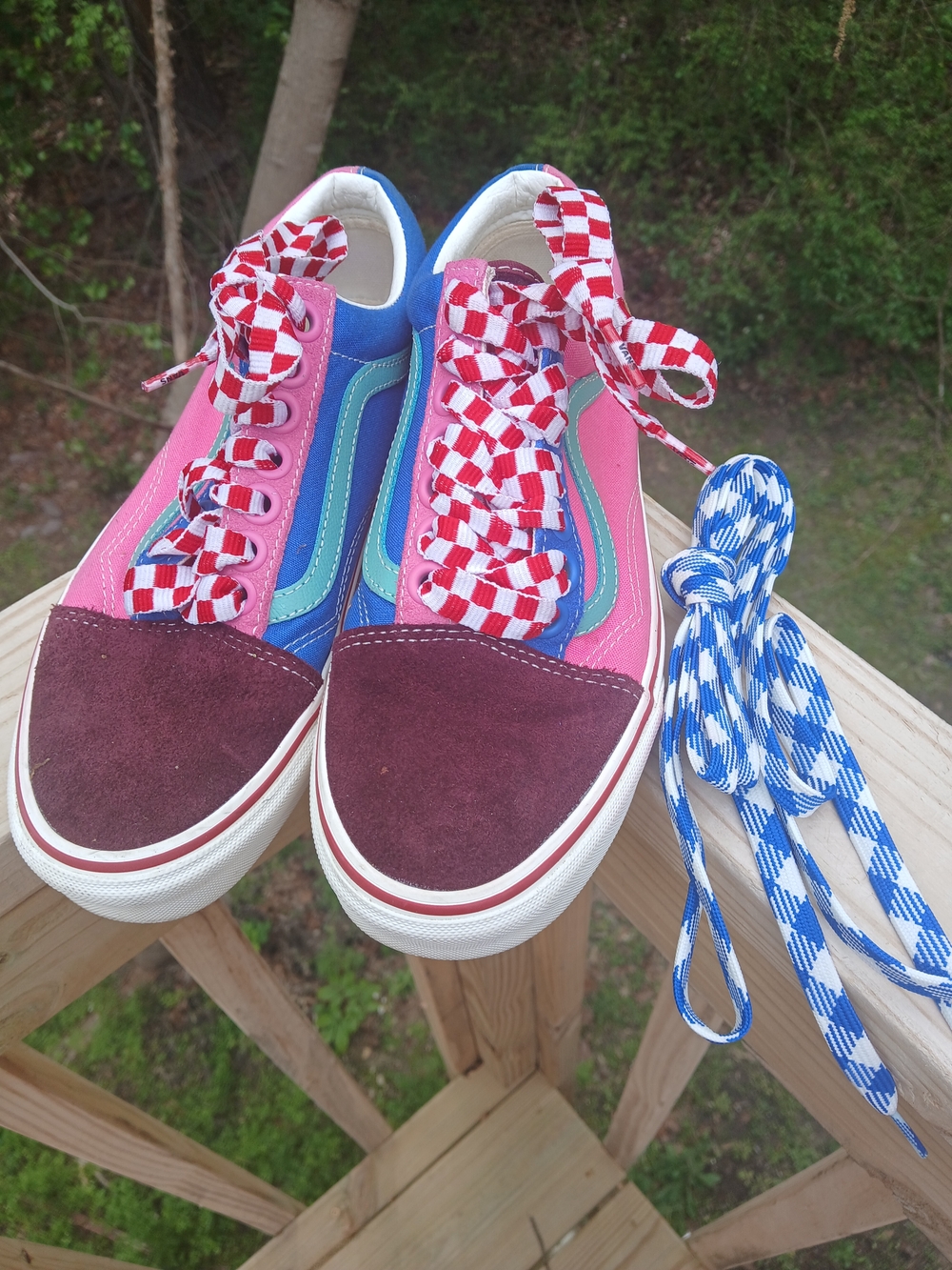 Vans Women's Colorblock Skate Sneakers - Pink, Blue, Maroon - Picture 1 of 3
